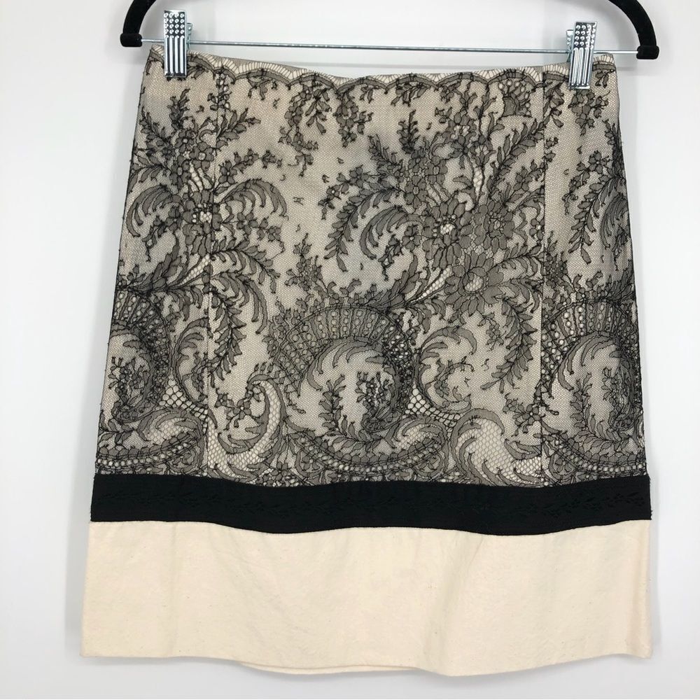 Alessandro Dell’Acqua Skirt Womens‎ EU 42 Lace Appliqué Ivory Black Size US 10